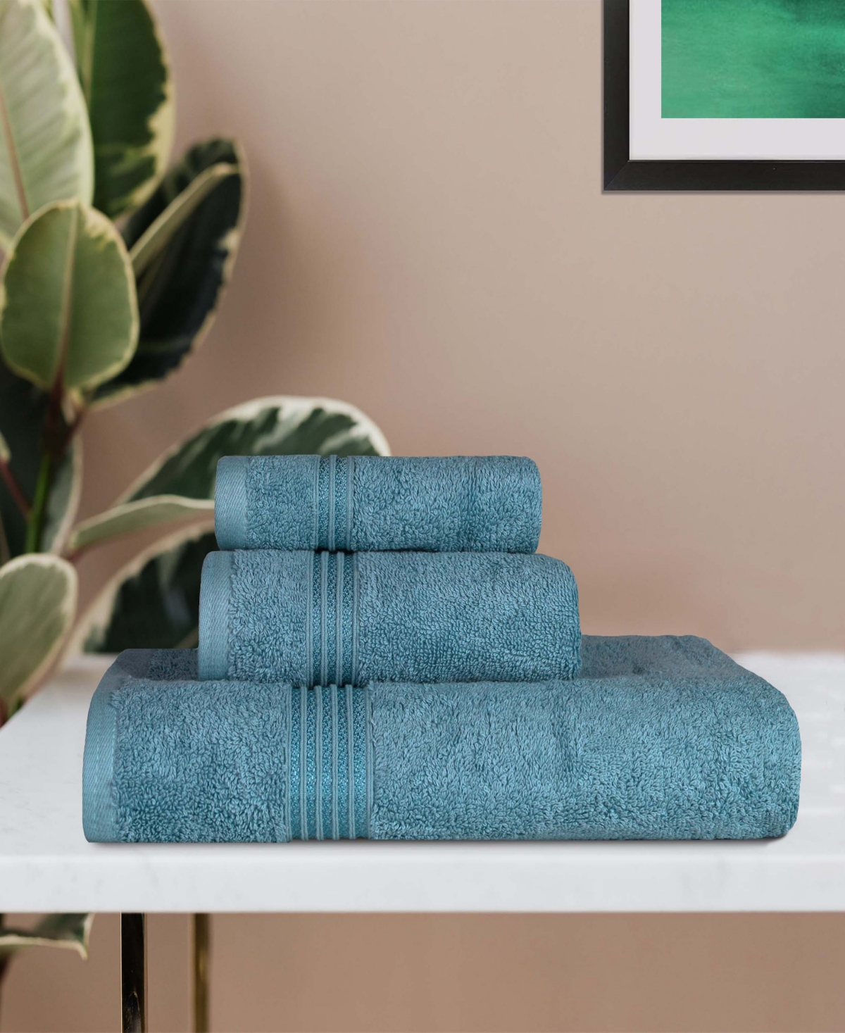 Superior Solid Quick Drying Absorbent 3 Piece Egyptian Cotton Assorted Towel Set In Sapphire
