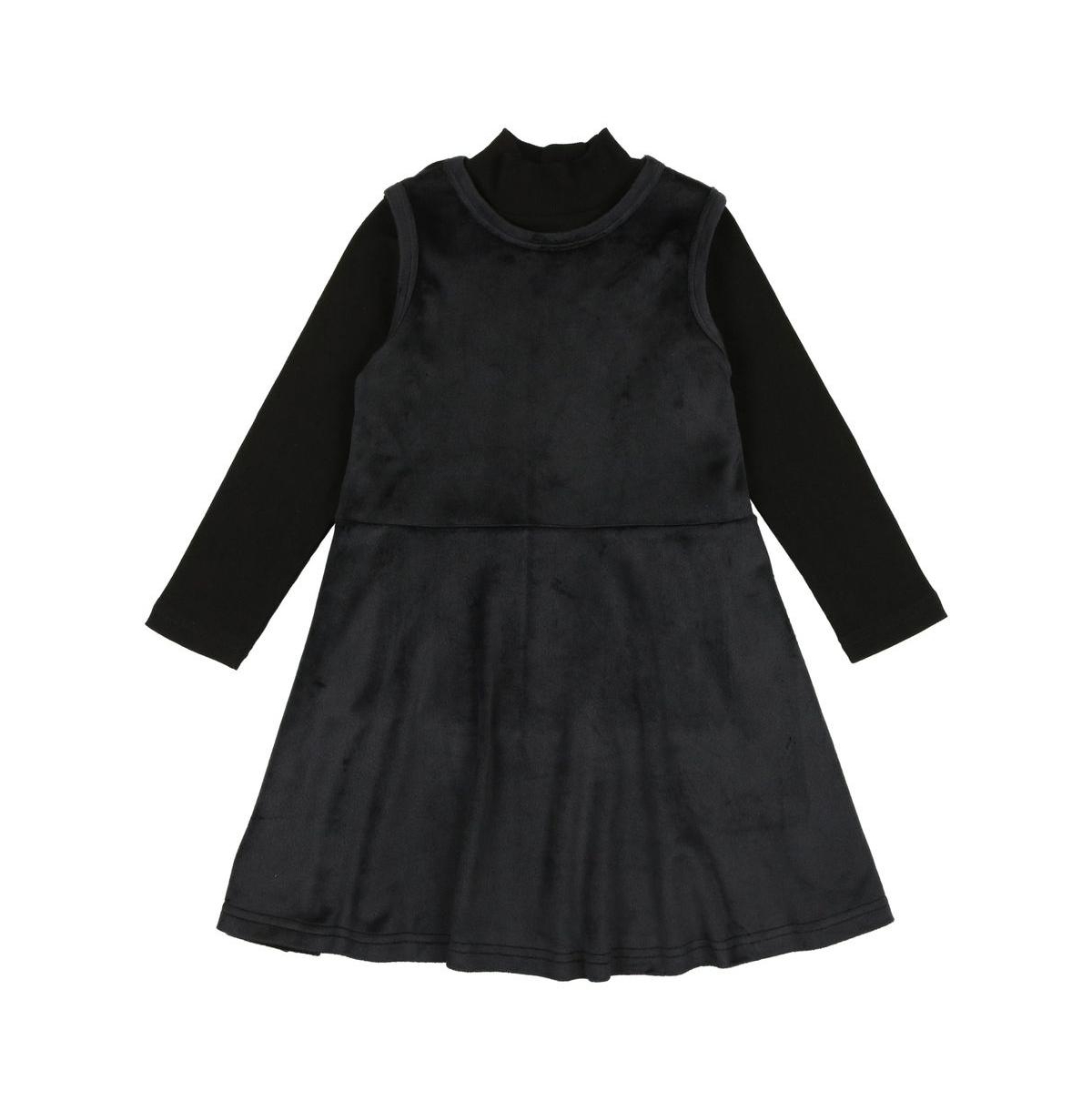 Pouf Kids' Little Girl's & Girl's Mockneck Long-sleeve Top & Velour Dress Set In Black