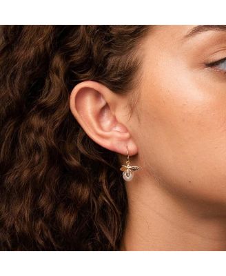 Sterling Silver 18k Gold Plated Bee Cultured Pearl Earrings