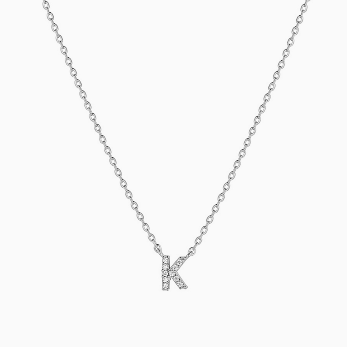 Crystal Initial Necklace - Silver - t