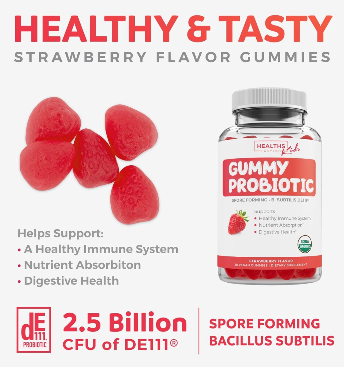 Healths Harmony Kids Probiotic Gummies, Strawberry Flavor Probiotic Gummies for Digestion & Immune Support, Health's Harmony, 30ct - The gummies are r