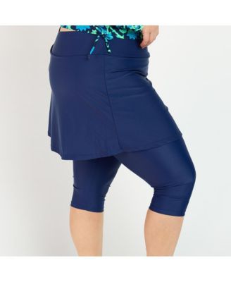 Plus Size Flared Swim Skort With Capri Leggings