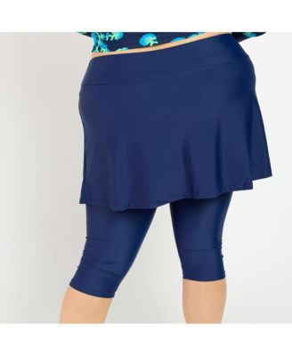 Plus Size Flared Swim Skort With Capri Leggings