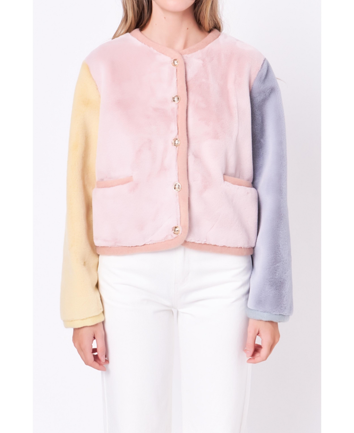 Women's Color block Faux Fur Jacket - Multi