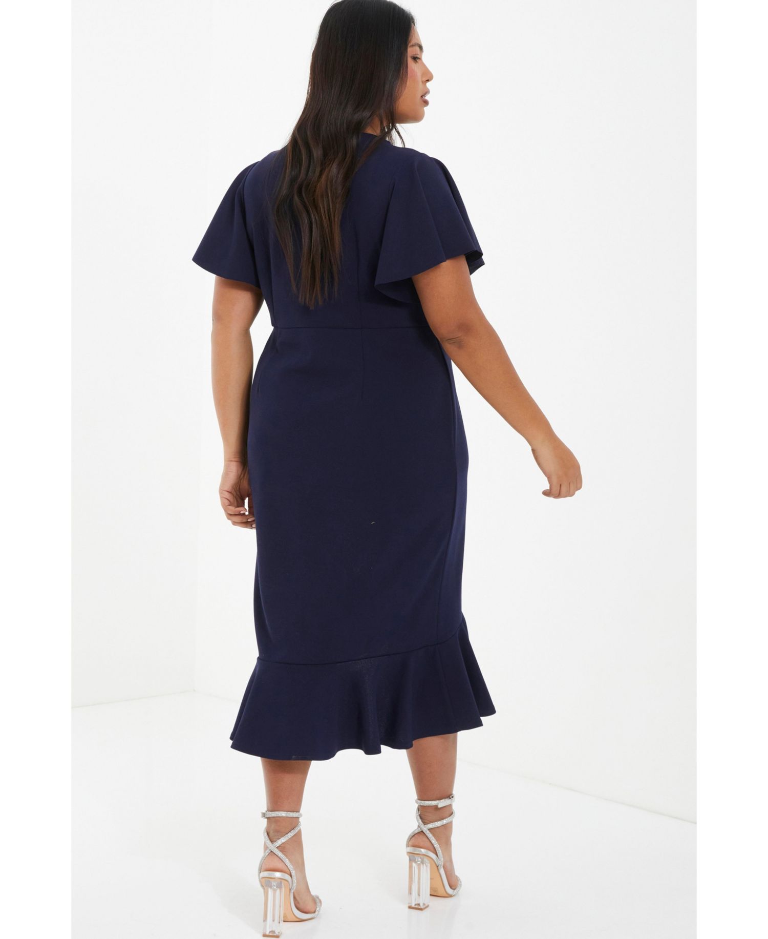 Women's Plus Size V-Neck Frill Hem Midi Dress