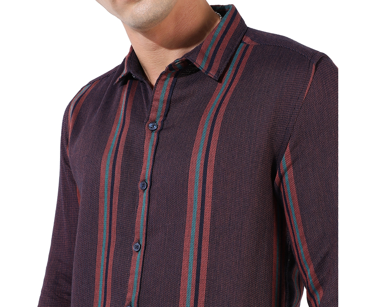 Campus Sutra Men'sStriped Regular Fit Casual Shirt - Maroon