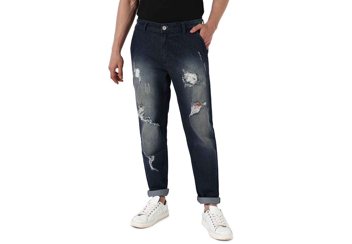 Мужские джинсы Campus Sutra Ripped Dark-Wash Denim Jeans, цвет: Тёмный синий — фото 1