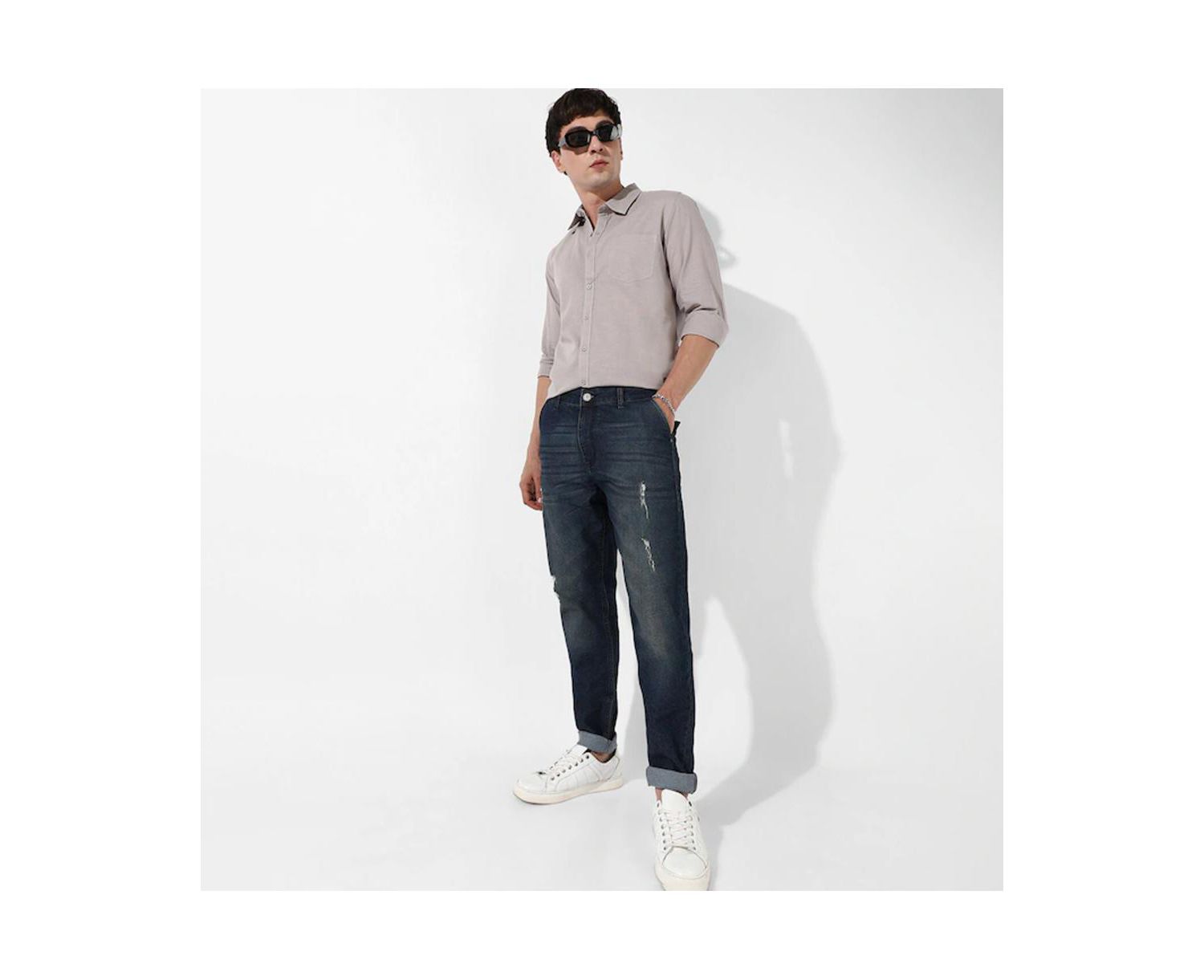 Men's Dark-Wash Carrot Fit Denim Jeans