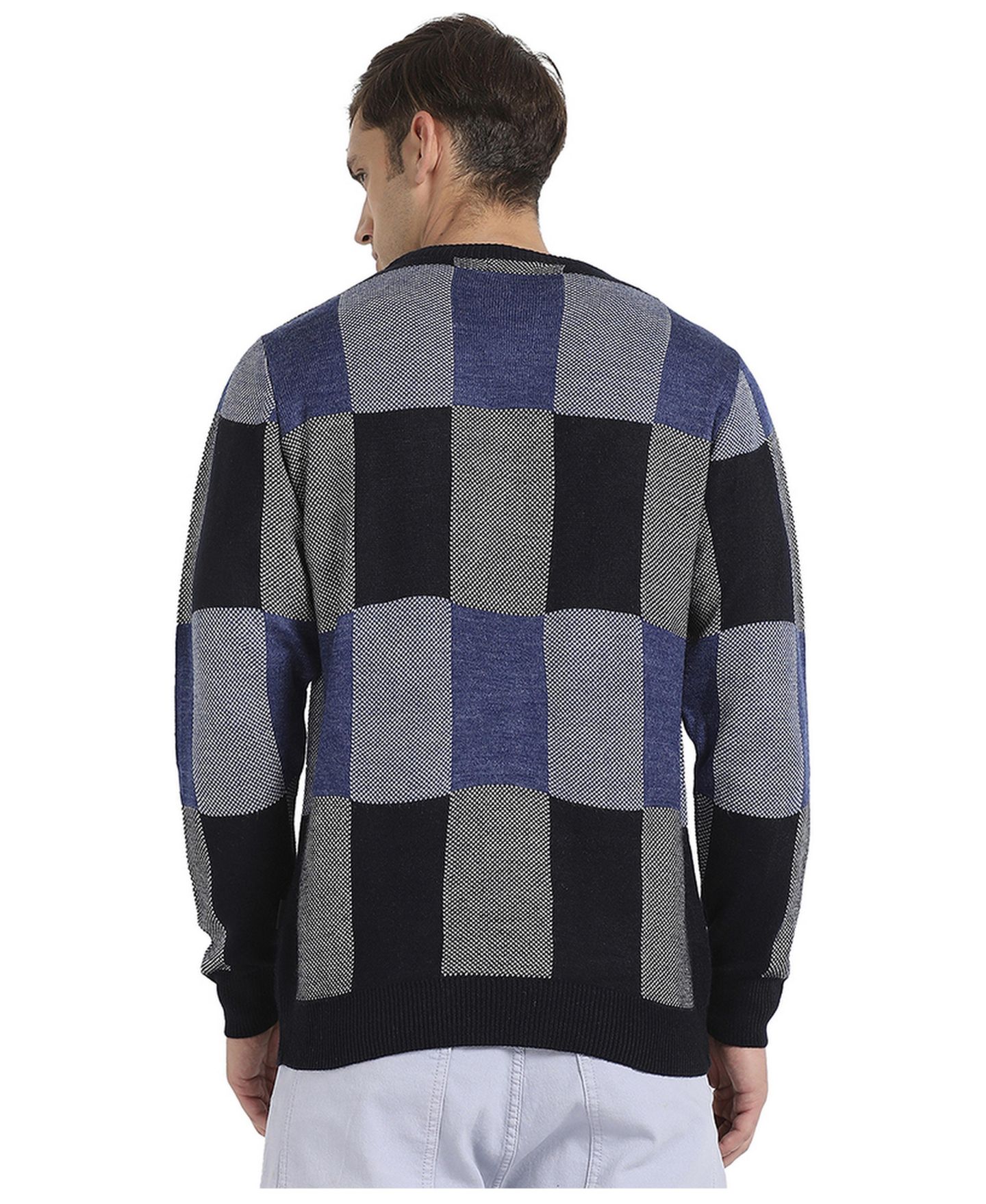 Мужской свитер Campus Sutra Blue Block Check Pullover, цвет: Синий — фото 2
