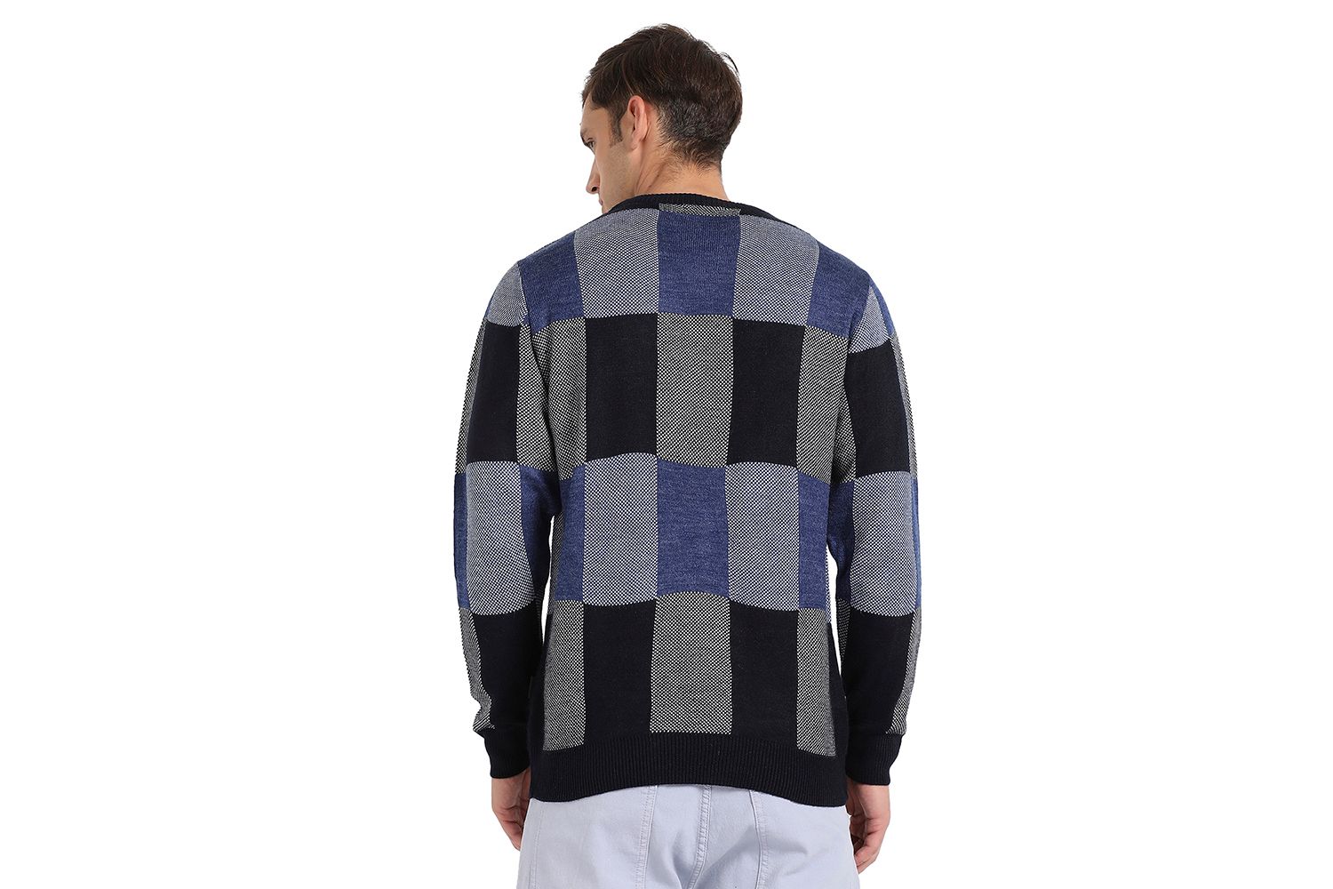 Men's Blue Block Check Pullover Sweater