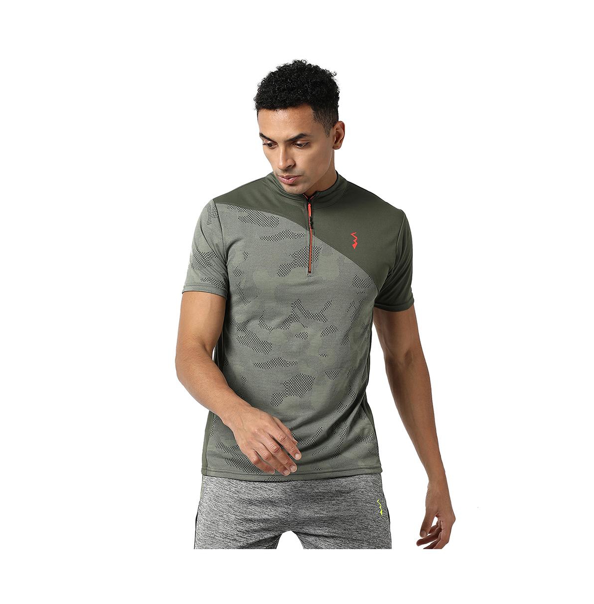 Men's Olive Green Camouflage Active wear T-Shirt - Olive green