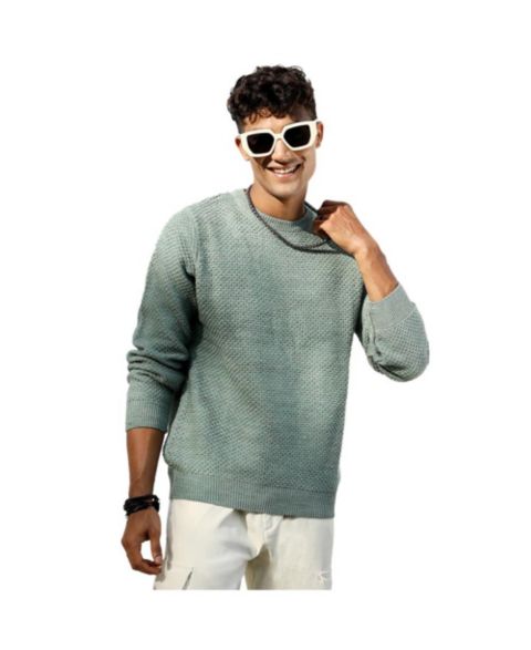 Мужской свитер Cahoot Campus Sutra Sage Green Textured Knit Pullover, цвет: Шалфейный зелёный