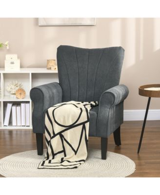Fabric Accent Chair, Modern Armchair with Wood Legs, Dark Gray