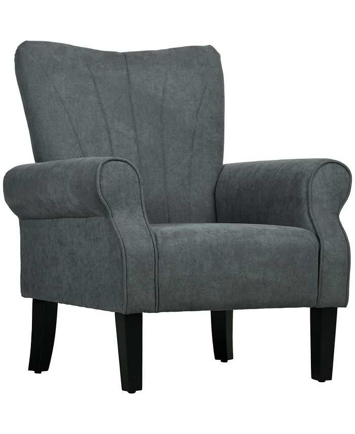 HOMCOM Fabric Accent Chair Modern Armchair with Wood Legs Dark