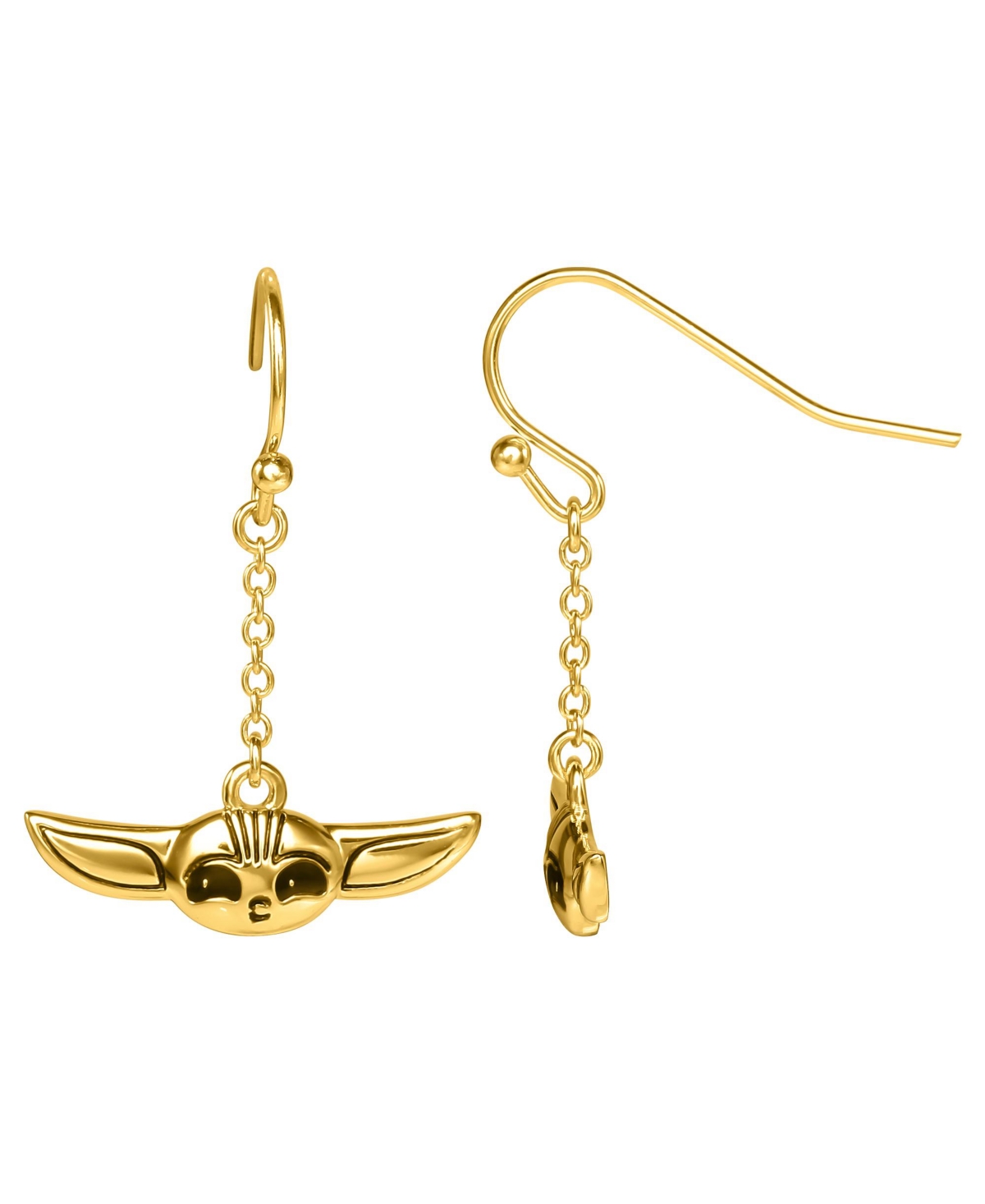 Disney Star Wars The Mandalorian Grogu Gold Plated Dangle Earrings, Officially Licensed - Gold one, black