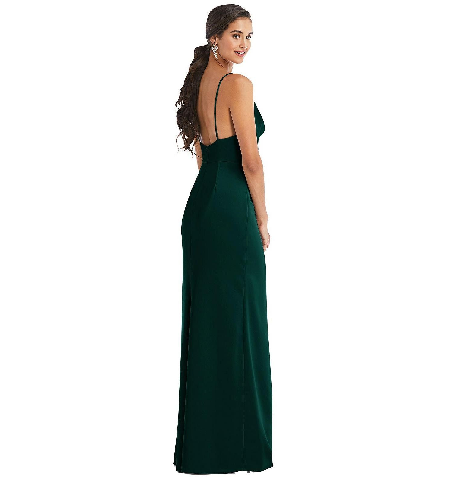 Women's Cowl-Neck Draped Wrap Maxi Dress with Front Slit
