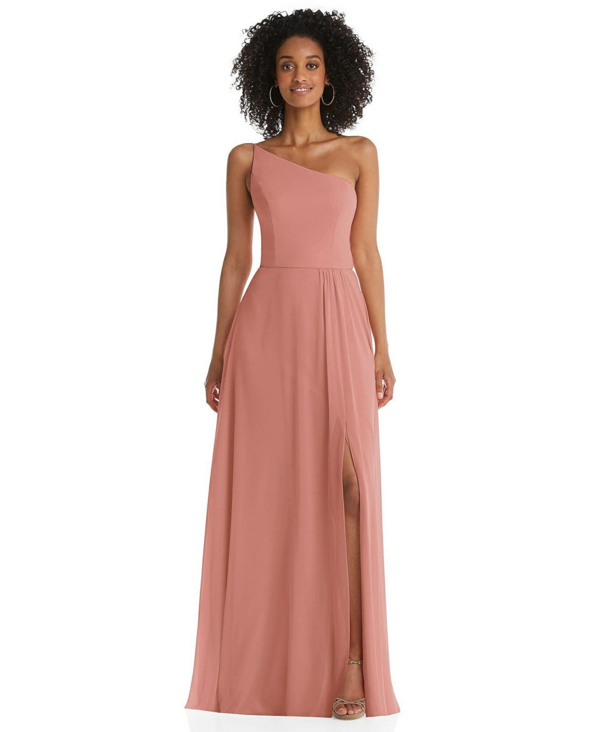 AFTER SIX WOMEN'S ONE-SHOULDER CHIFFON MAXI DRESS WITH SHIRRED FRONT SLIT