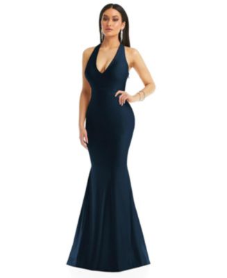 Plunge Neckline Cutout Low Back Stretch Satin Mermaid Dress - Macy's