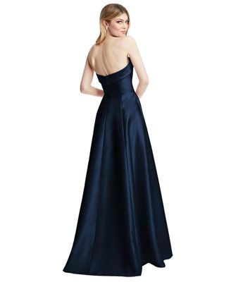 Strapless Bias Cuff Bodice Satin Gown with Pockets