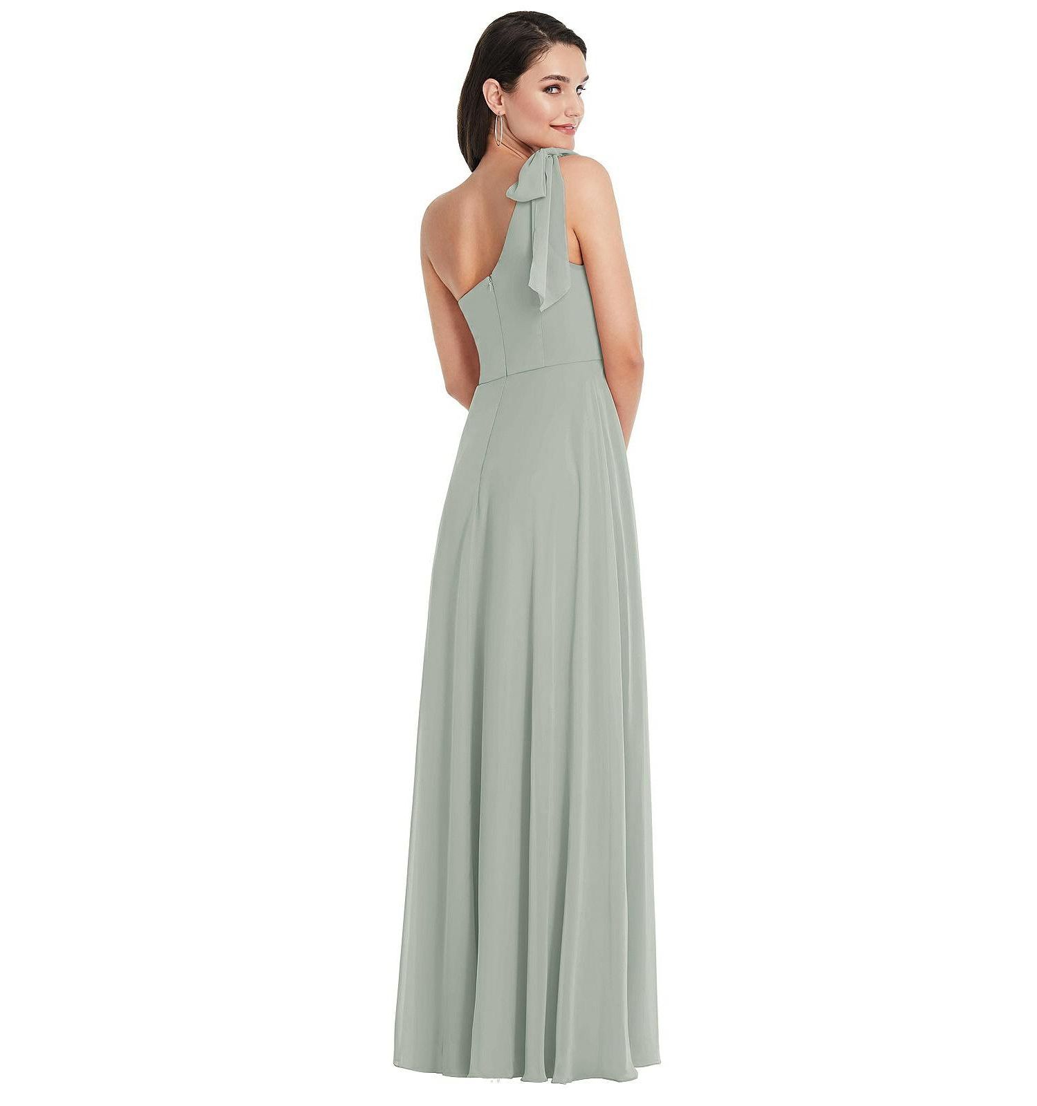 Womens Draped One-Shoulder Maxi Dress with Scarf Bow