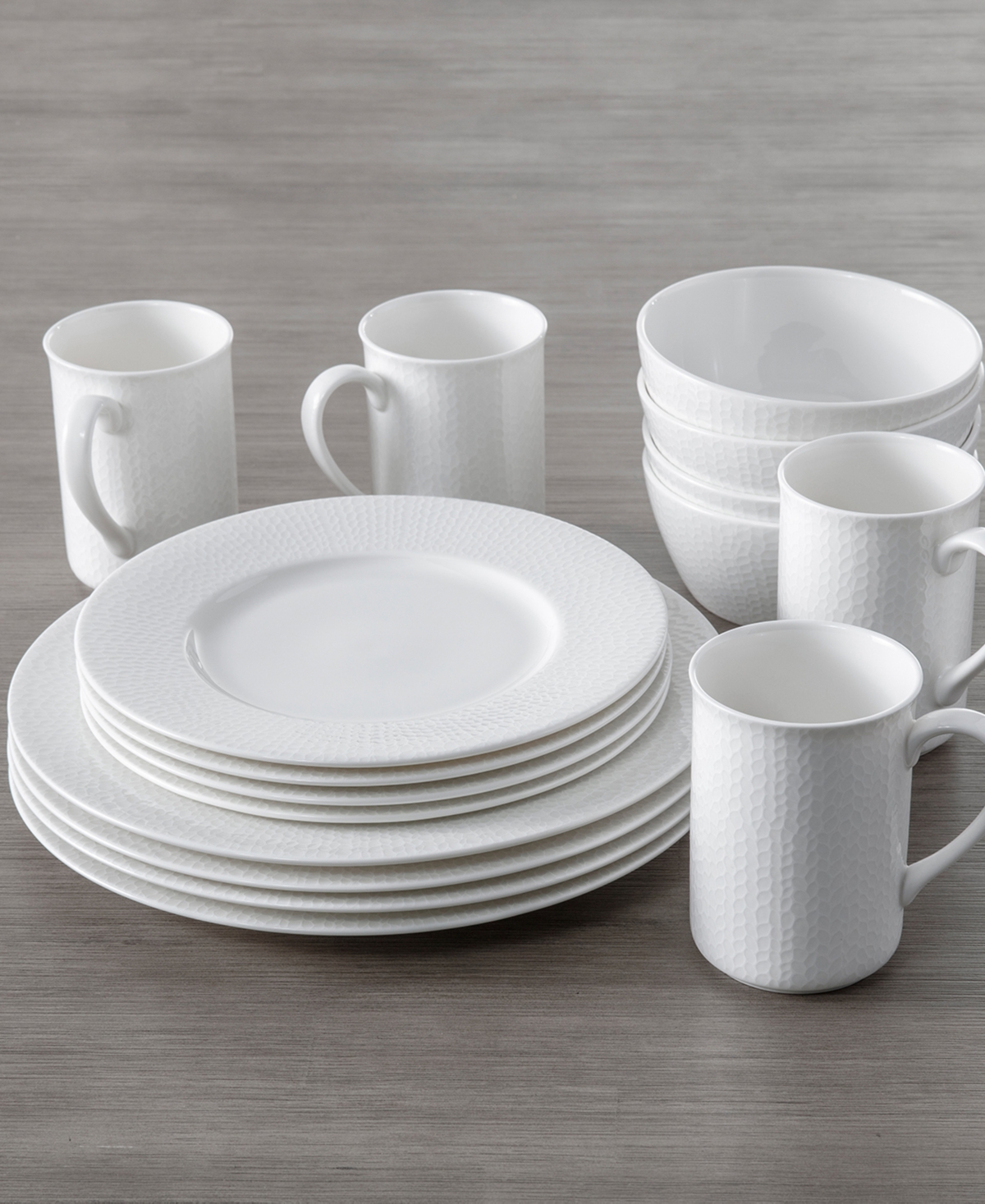 Amanda White Embossed 16-Piece Dinnerware Set, Service for 4 - White