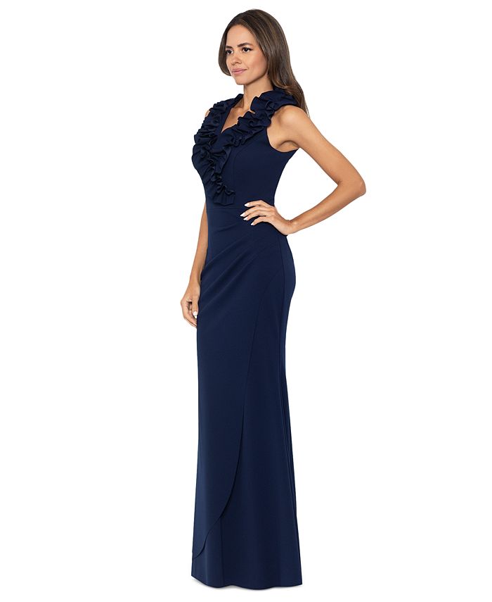 XSCAPE Womens Zippered Sleeveless V Neck Maxi Evening Tulip Dress