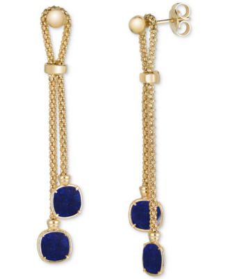 Lapis Lazuli Double Chain Drop Earrings in 14k Gold-Plated Sterling Silver (Also in Turquoise, Citrine, Amethyst, Garnet & Onyx)