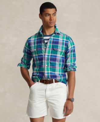 폴로 랄프로렌 Polo Ralph Lauren Mens Plaid Oxford Shirt,Green/Navy Multi