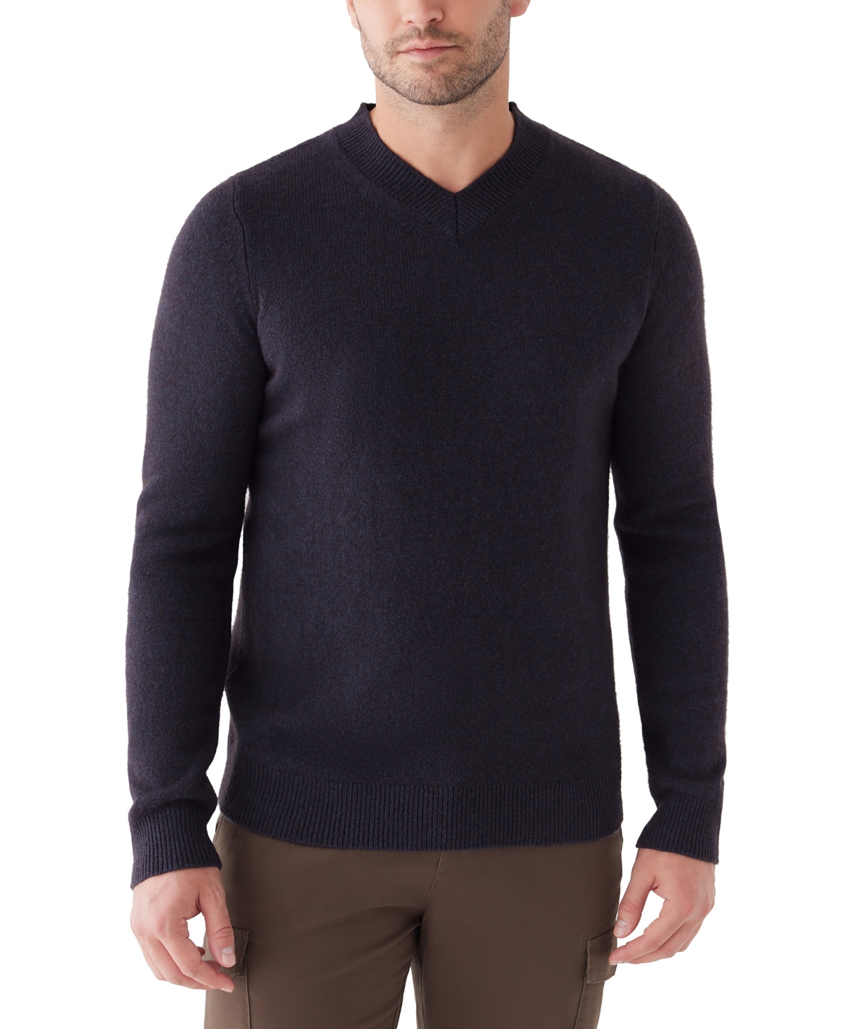 Men's V-Neck Wool Sweater - Navy