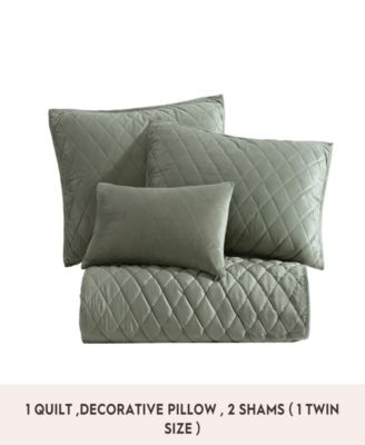 Solid Diamond Stitch Velvet 4-Piece Quilt Set, King