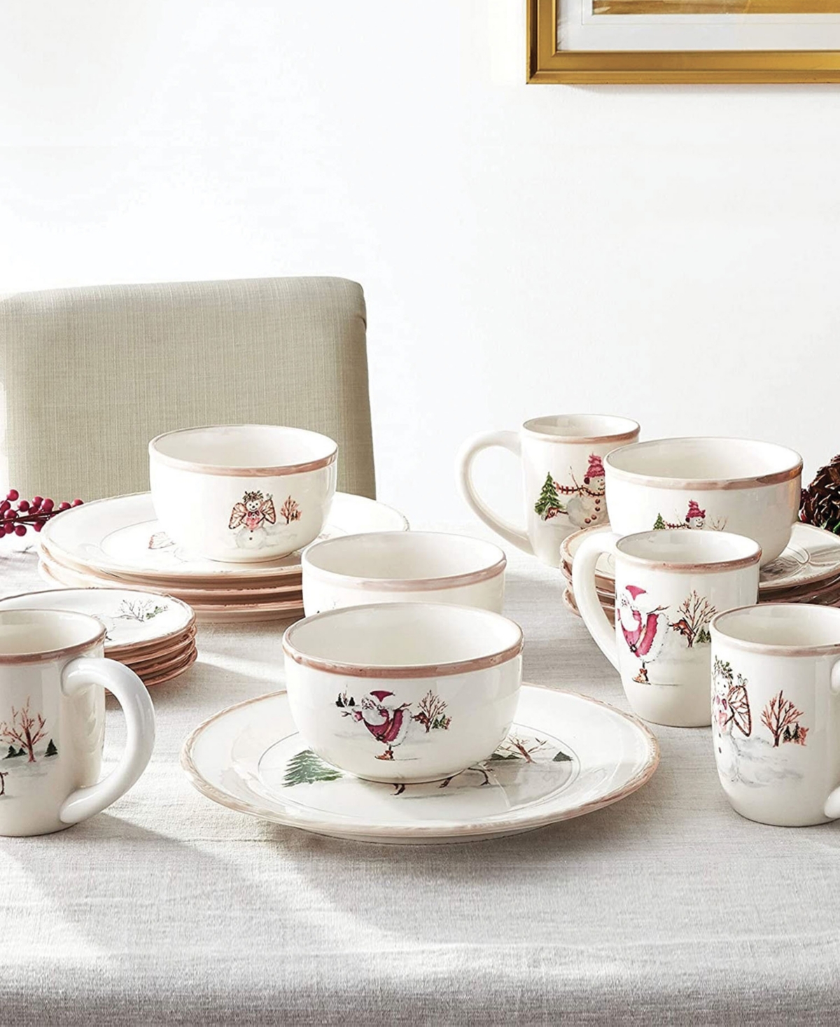 American Atelier Christmas Twig Set of 4 Dinner Plates