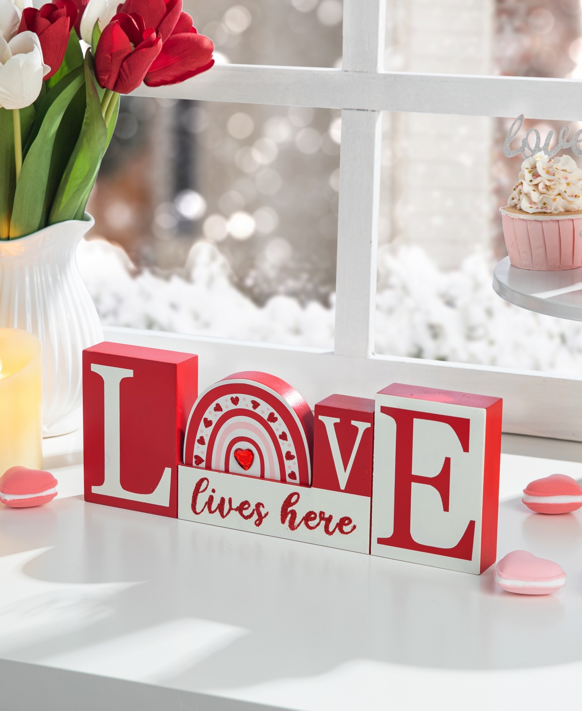 Glitzhome H Valentine's Wooden Love Table Decor