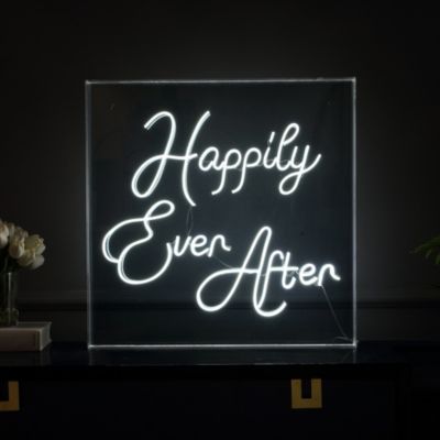 Happily Ever After Square Contemporary Glam Acrylic Box USB Operated LED Neon Light