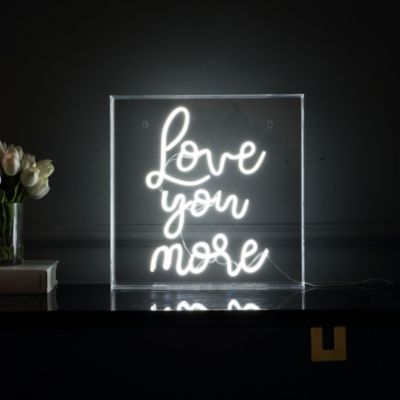 Love You More Square Contemporary Glam Acrylic Box USB Operated LED Neon Light