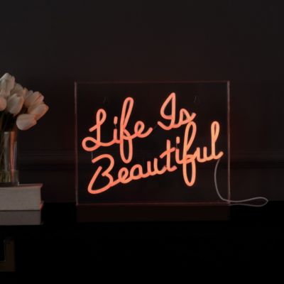 Life Is Beautiful Contemporary Glam Acrylic Box USB Operated LED Neon Light