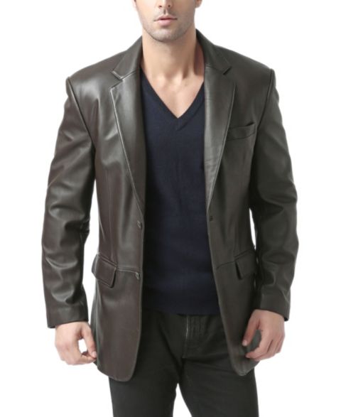 Мужской пиджак BGSD Big & Tall Classic Two-Button Leather Blazer, цвет: Тёмно-коричневый