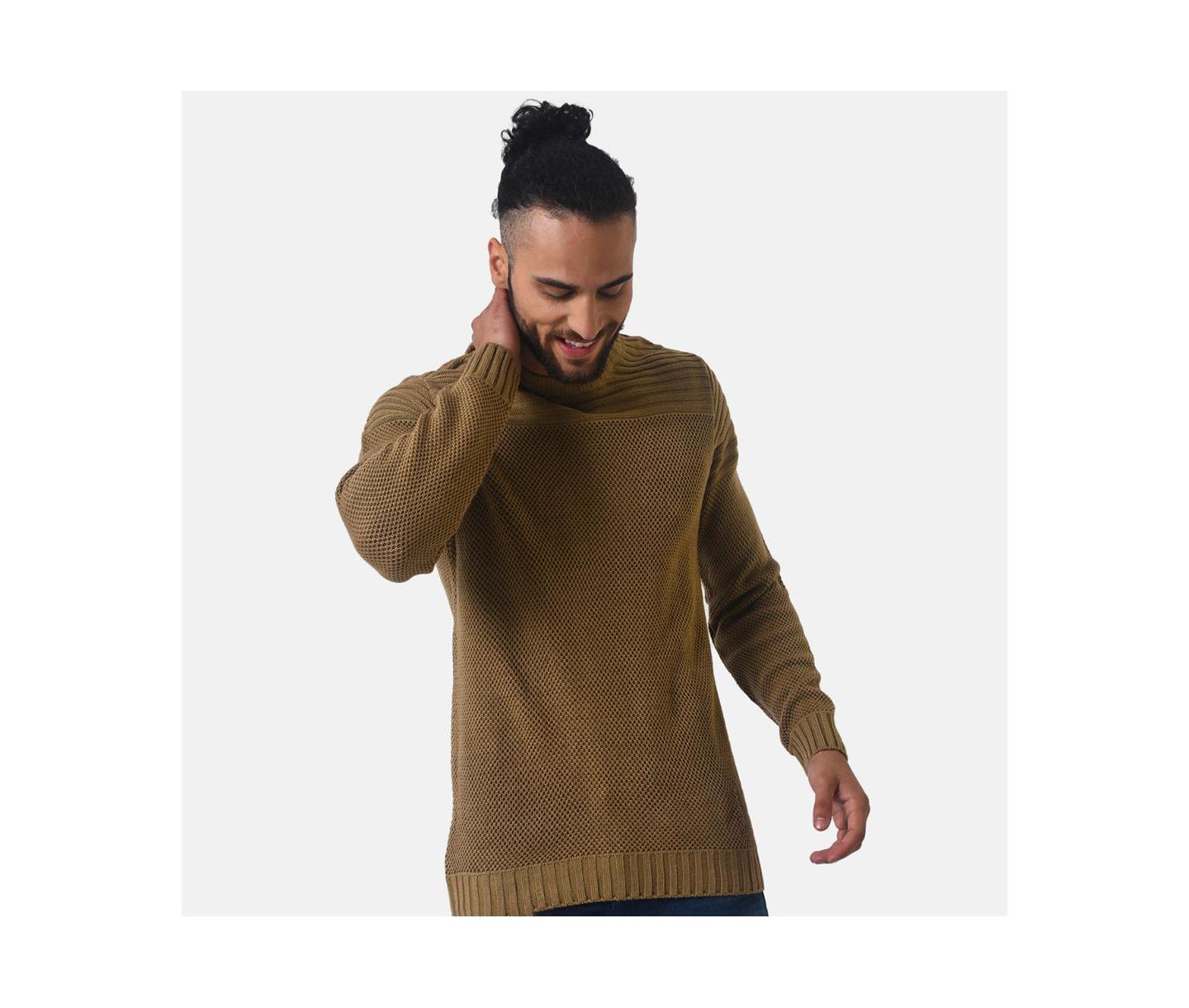 Мужской свитер Campus Sutra Brown Textured Knit Pullover, цвет: Коричневый — фото 3