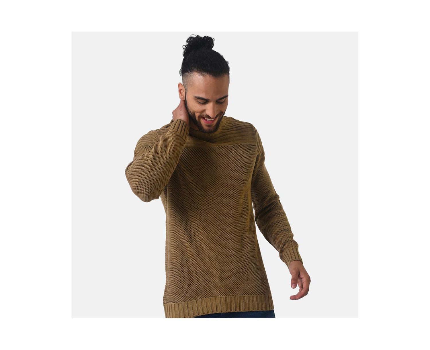 Men's Brown Textured Knit Pullover Sweater