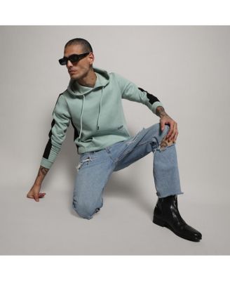 Men's Sage Green Pullover Hoodie With Contrast Back