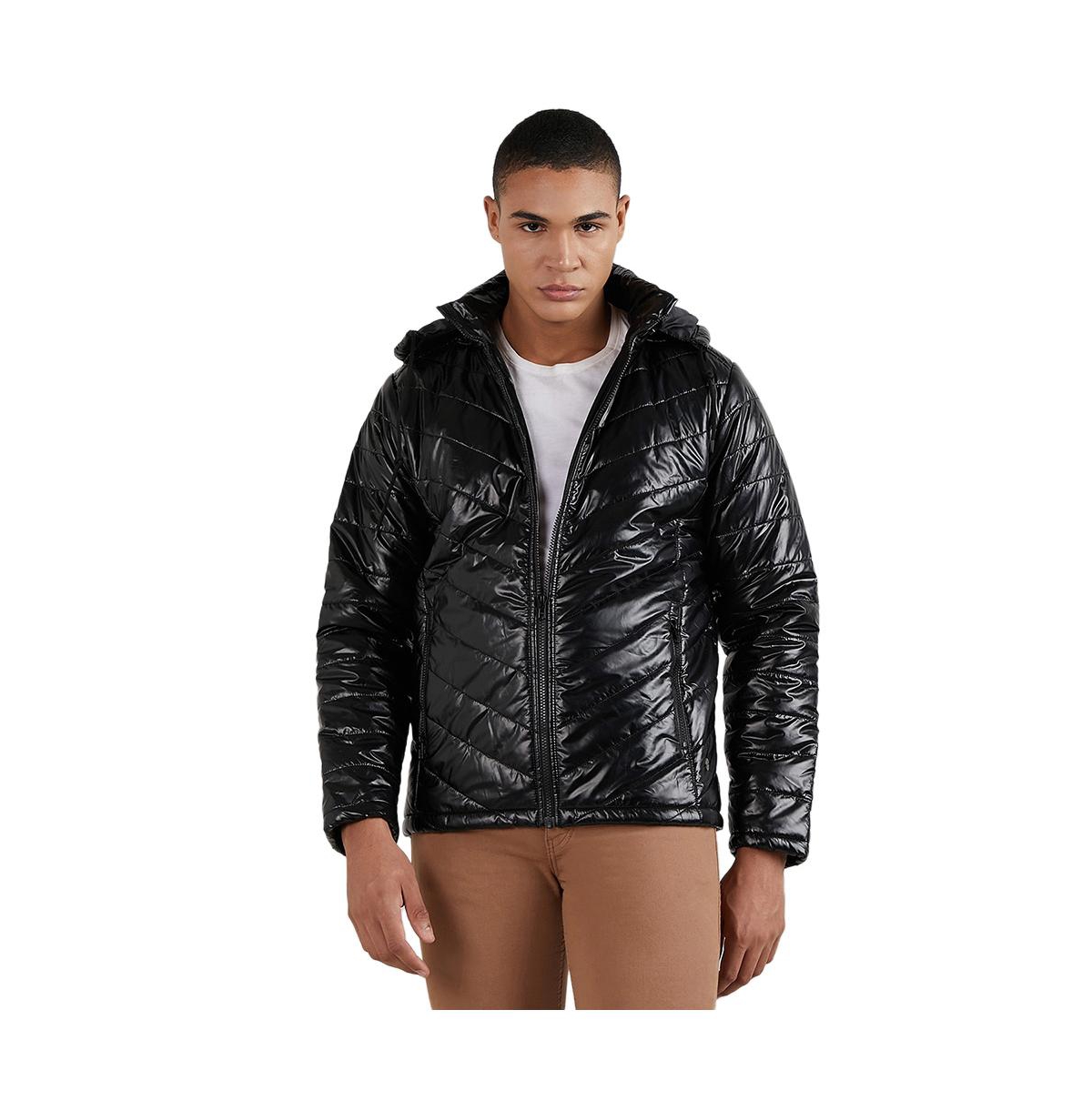 Men's Black Zip-Front Quilted Puffer Jacket - Black