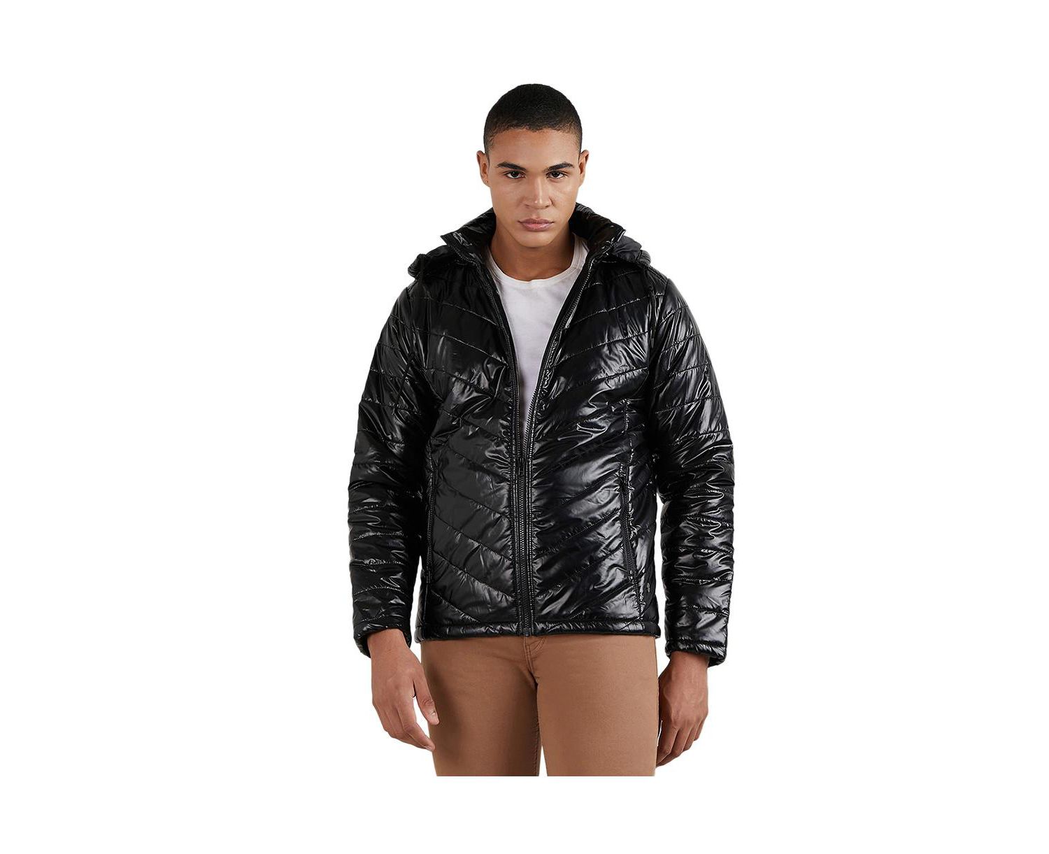 Men's Black Zip-Front Quilted Puffer Jacket