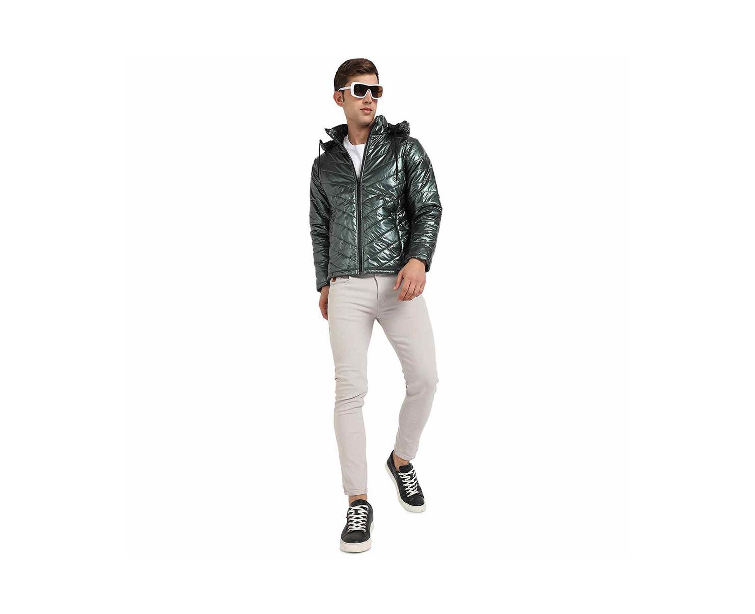 Men's Forest Green Zip-Front Quilted Puffer Jacket