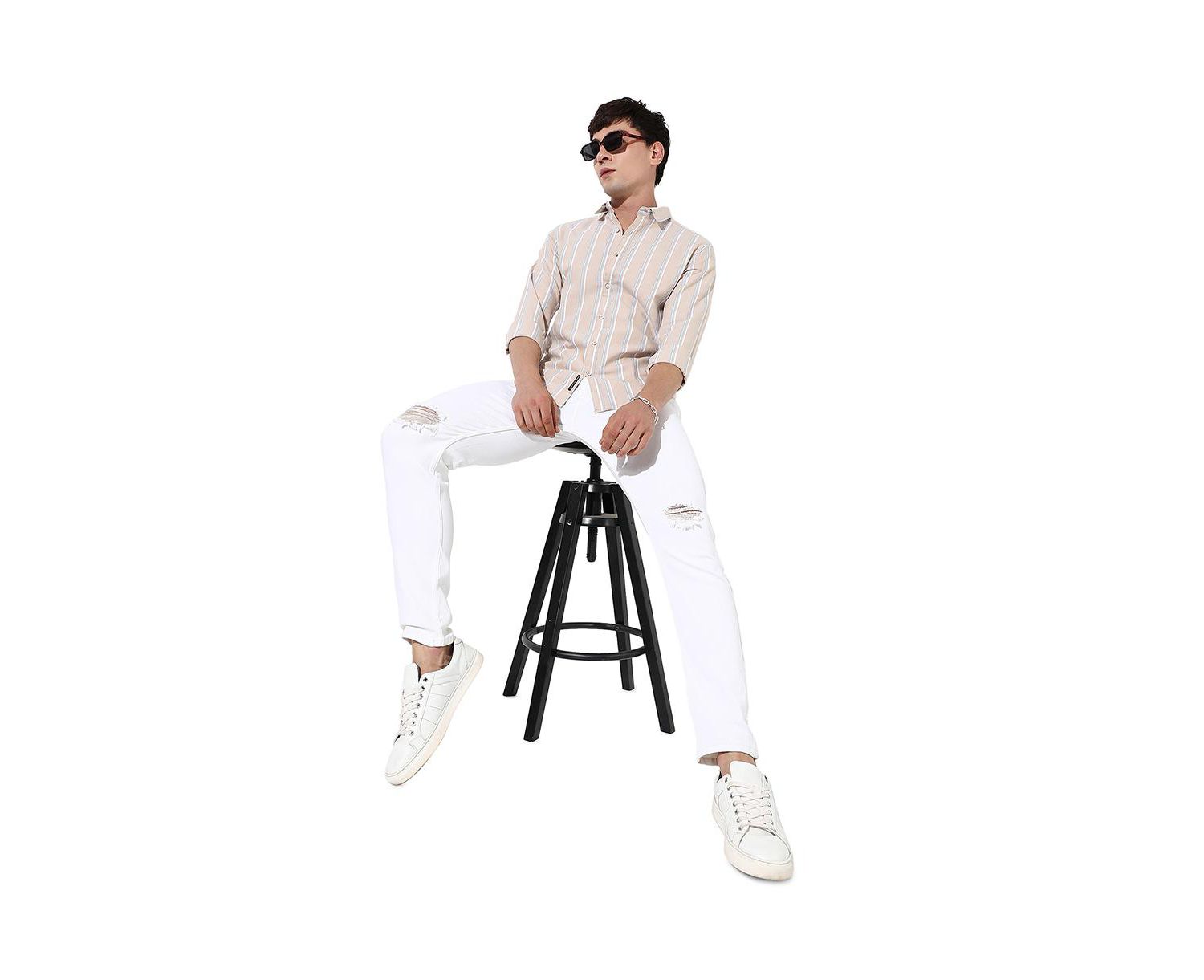 Men's Beige Striped Shirt