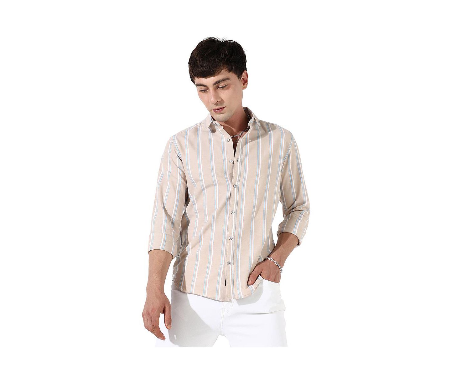 Мужская рубашка Cahoot Beige Striped, цвет: Бежевый — фото 1