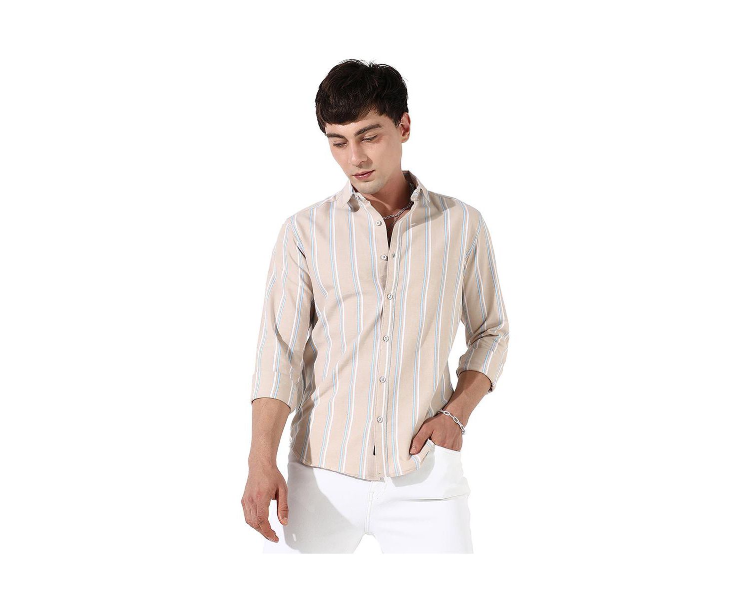 Men's Beige Striped Shirt