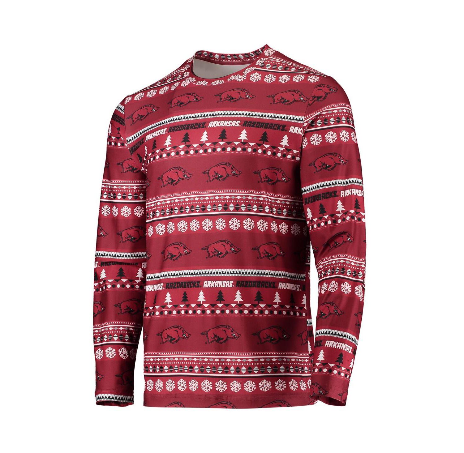 Men's Cardinal Arkansas Razorbacks Ugly Sweater Long Sleeve T-shirt and Pants Sleep Set