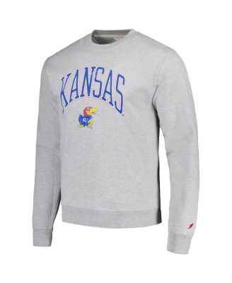 Men's Heather Gray Distressed Kansas Jayhawks Tall Arch Essential Pullover Sweatshirt