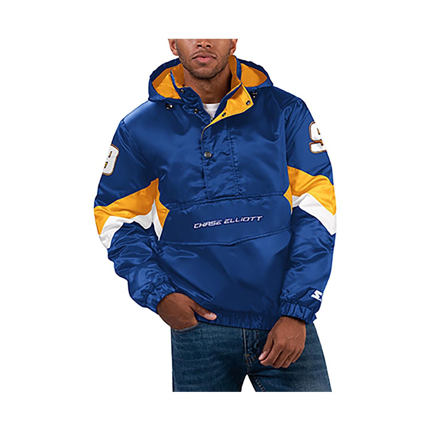 Men's Royal Chase Elliott Home Team Satin Half-Zip Hoodie Jacket