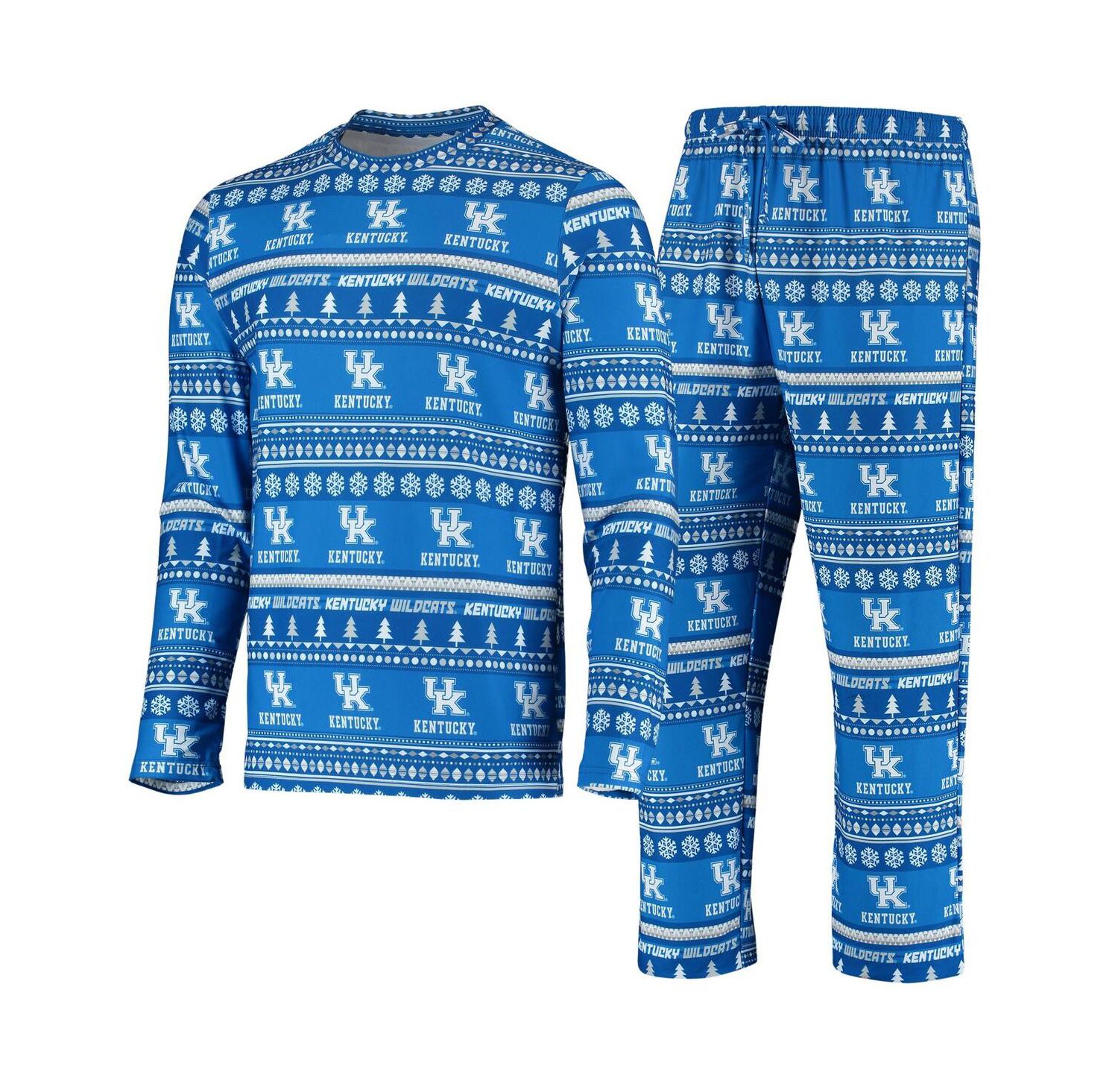 Men's Royal Kentucky Wildcats Ugly Sweater Knit Long Sleeve Top and Pant Set