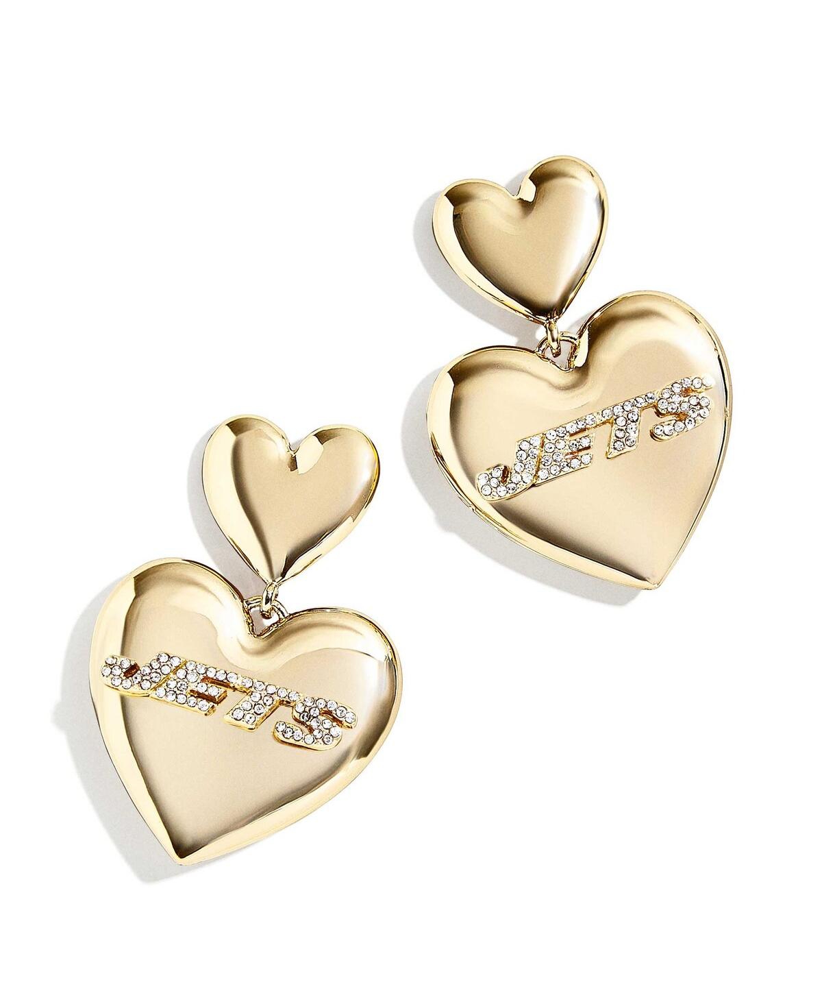 Wear By Erin Andrews Women's  X Baublebar Gold-tone New York Jets Heart Statement Drop Earrings